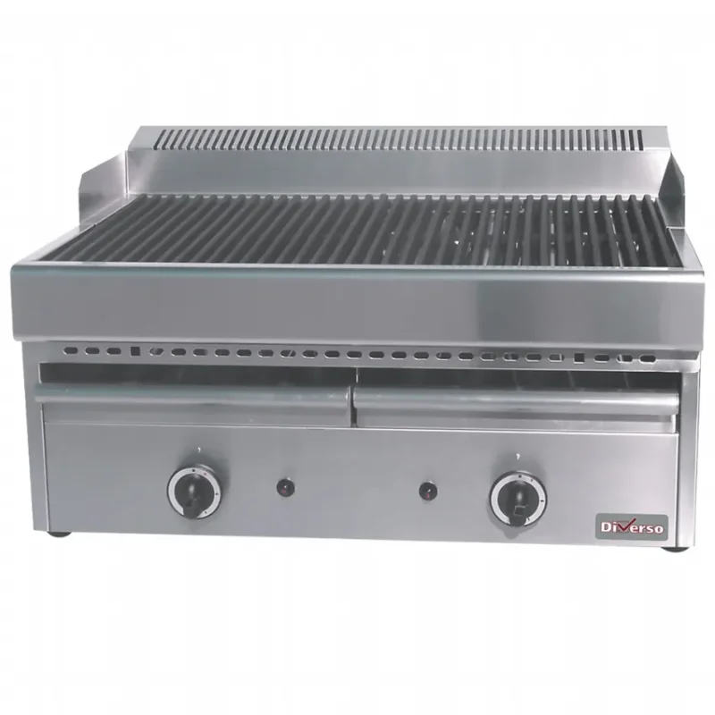 Grill-vapeur professionnel gaz avec grille de cuisson en fonte 660x470 mm Réduction