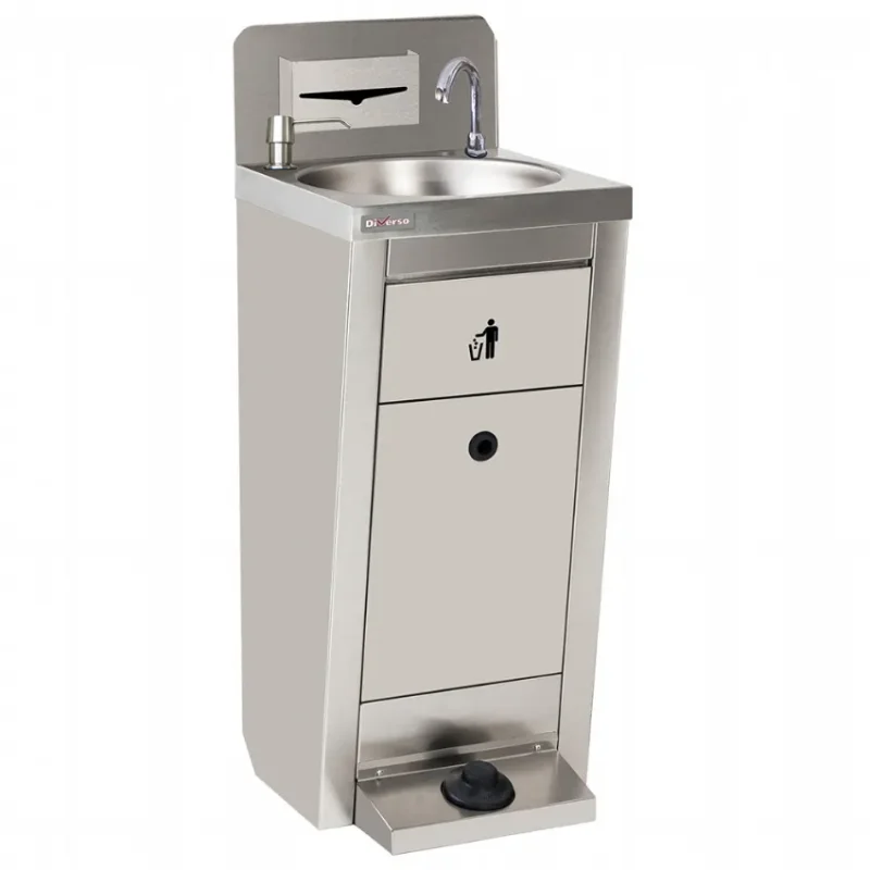 Lave-mains sur pieds en inox avec doseur de savon Petit Prix