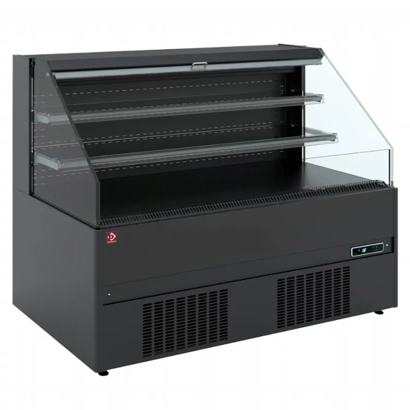 Commande En Gros Vitrine semi-murale positive noire libre-service ouverte avec 2 étagères en verre