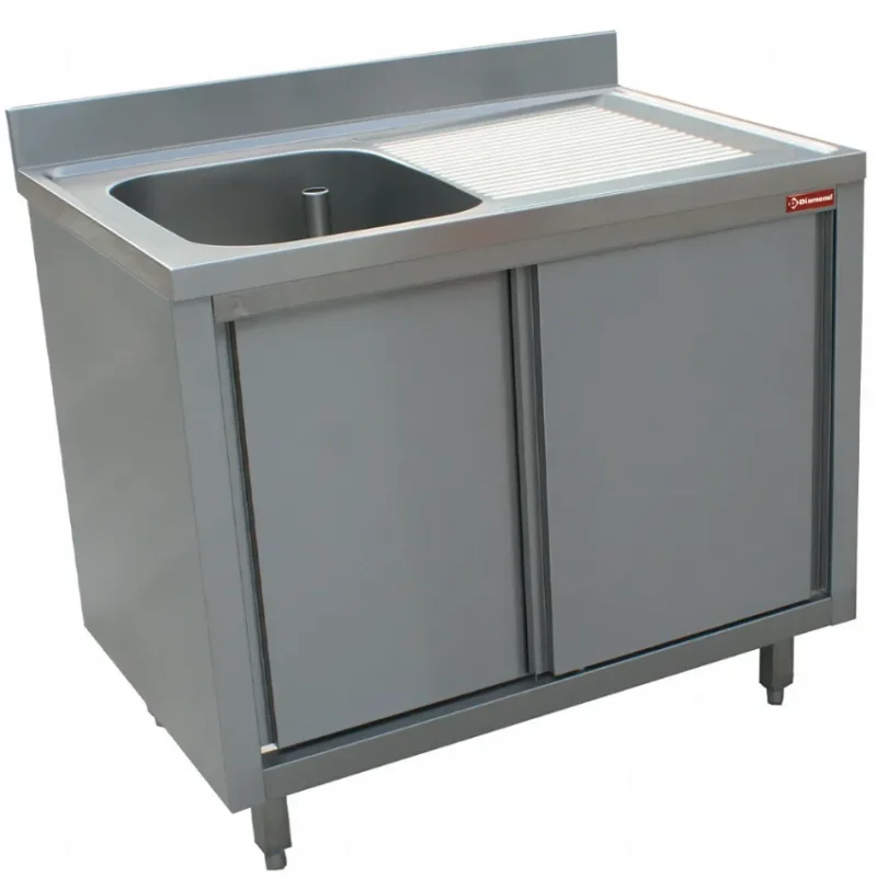 Plonge 1 cuve avec égouttoir droit sur armoire de 2 portes coulissantes - 1400x700x880/900 mm Prix Bas