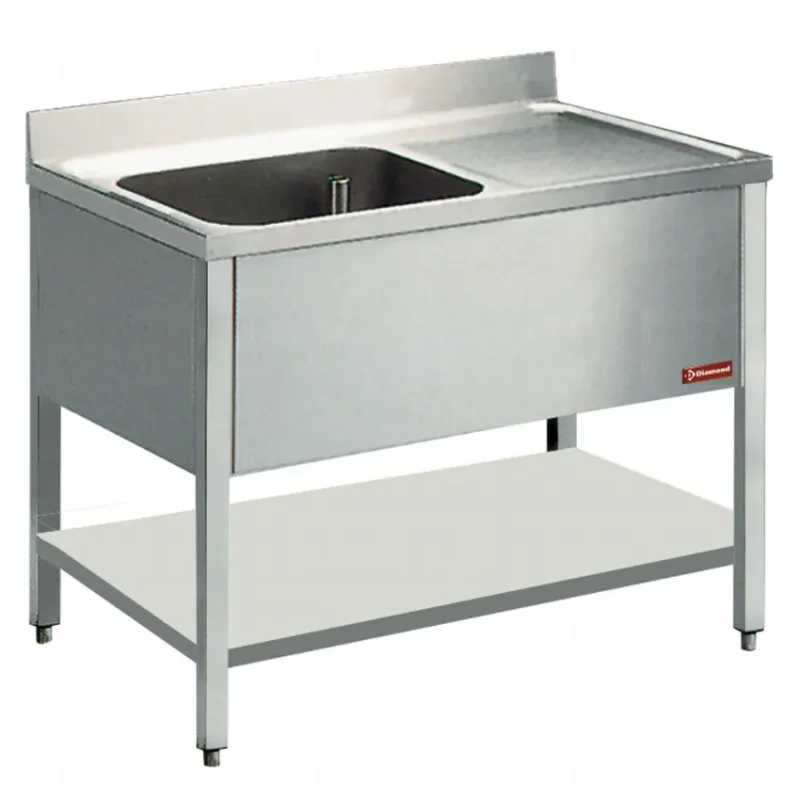 Certifié Plonge inox avec 1 égouttoir et 1 cuve - 1200x600x880/900 mm