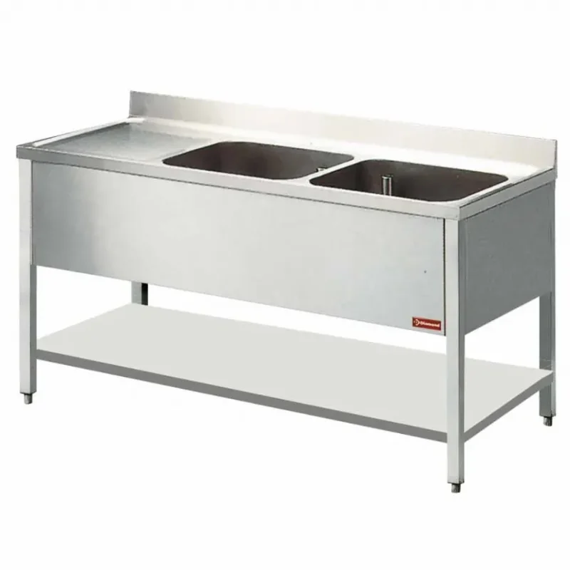 Plonge inox avec 1 égouttoir et 2 cuves - 1400x700x880/900 mm Must-Have