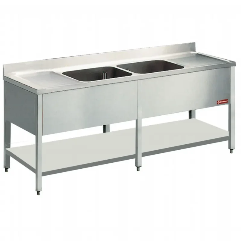 Plonge 2 égouttoirs et 2 cuves en inox - 2400x700x880/900 mm Soldes