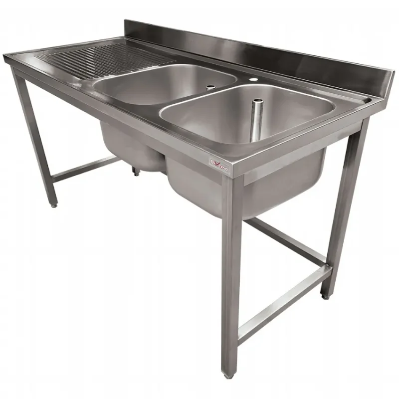 Plonge 2 cuves avec égouttoir gauche en inox - 1800x700x900 mm Meilleure Vente