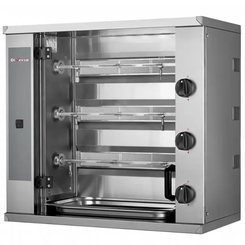 Offre Du Jour Rôtissoire à poulets gaz en inox avec 3 broches pour 9 poulets