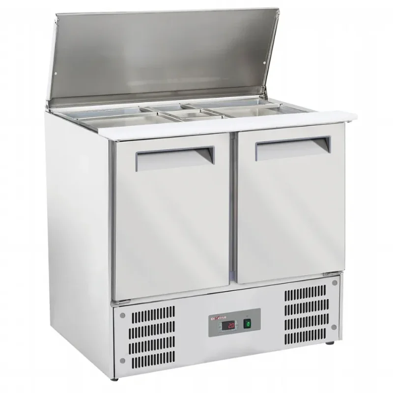 Saladette réfrigérée 2 bacs gn1/1 et 3 bacs gn 1/6 avec couvercle et 2 portes Acheter Direct