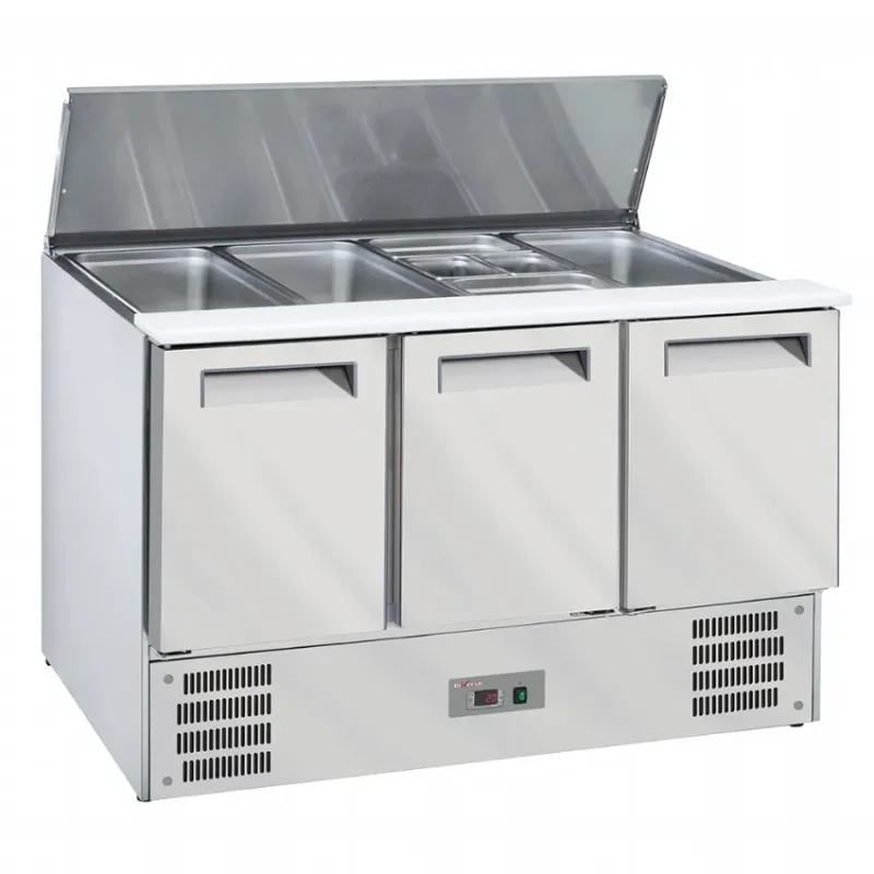 Saladette réfrigérée 4 bacs gn1/1 avec reserve 3 portes et couvercle Commander Vite