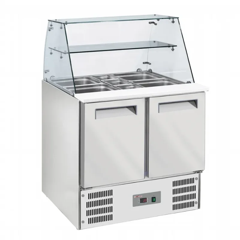 Saladette réfrigérée vitrée 2 bacs gn1/1 et 3 bacs gn 1/6 avec 2 portes gn 1/1 Retour Gratuit