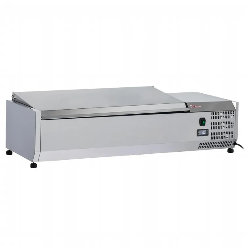 Saladette réfrigérée avec couvercle inox 3 bacs gn 1/3 et 1 bac gn 1/2 Haute Qualité