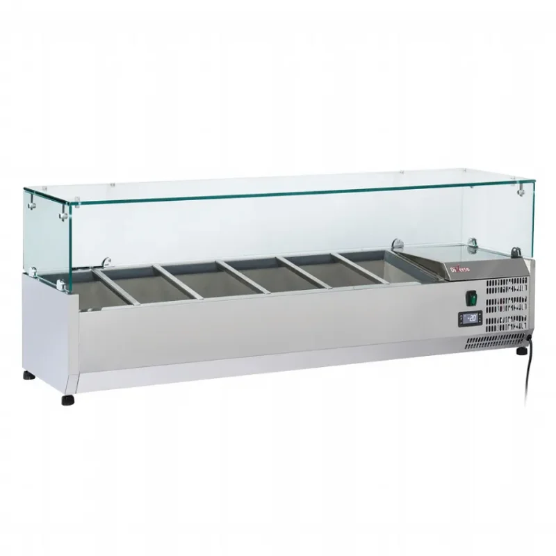 Soldes Saladette réfrigérée vitrée professionnelle 5 bacs gn 1/3 et 1 bac gn 1/2