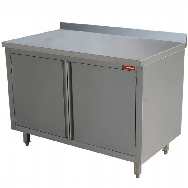 Paiement Sécurisé Table armoire neutre inox avec 2 portes battantes et dosseret