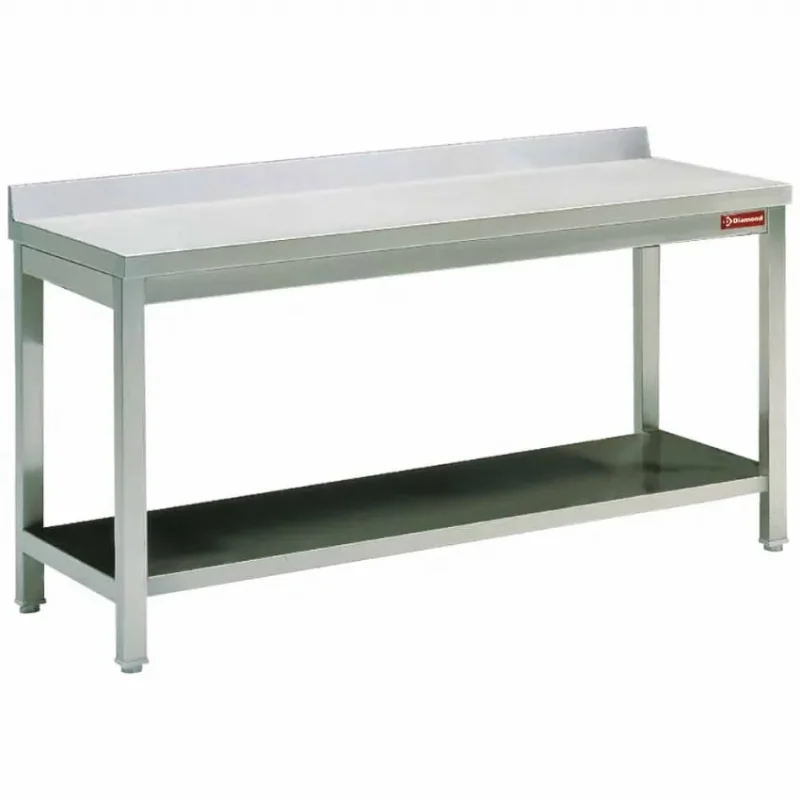 Usine Directe Table de travail en acier inoxydable avec étagère inférieure et dosseret - 600x600x880/900 mm