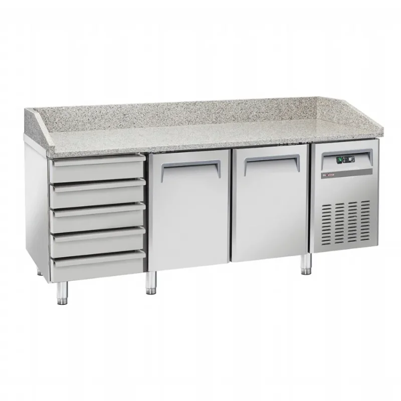 Table réfrigérée à pizzas inox avec 2 portes et 5 tiroirs neutre - 600x400 mm Produit De Marque