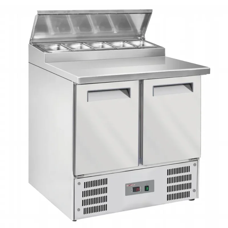 Table réfrigérée inox 2 portes gn 1/1 avec saladette réfrigérée 5 bacs gn1/6 Paiement Sécurisé