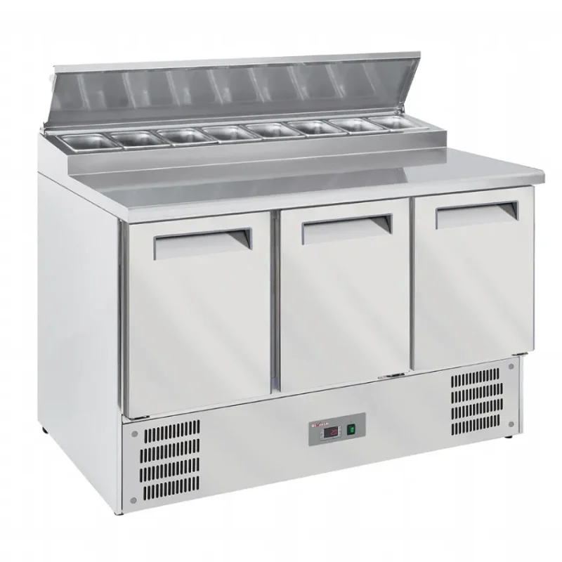 Table réfrigérée inox 3 portes gn 1/1 avec saladette réfrigérée 8 bacs gn1/6 Offre Limitée