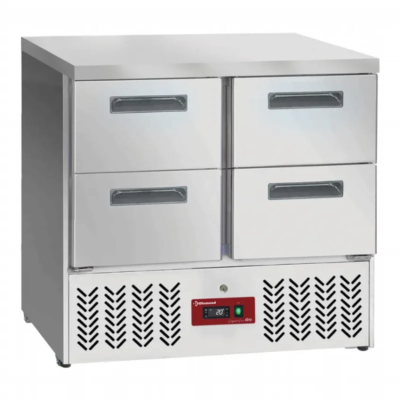 Top Vente Desserte réfrigérée 0/+8 °c inox avec 4 tiroirs gn 1/1