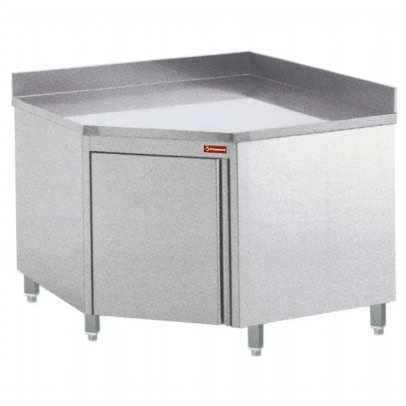 Certifié Table armoire d'angle 90° en inox avec dosseret arrière droit