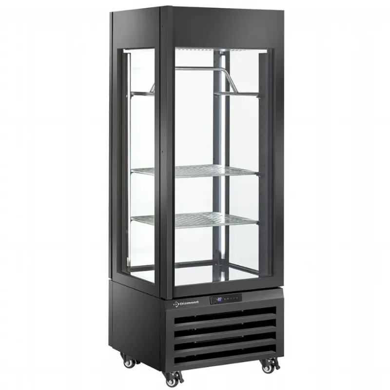 Vitrine panoramique noire pour viande avec 2 étagères - 440 litres Usine Directe