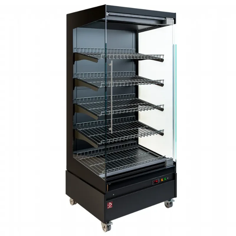 Must-Have Vitrine chauffante libre-service noire mobile avec 1 porte vitrée