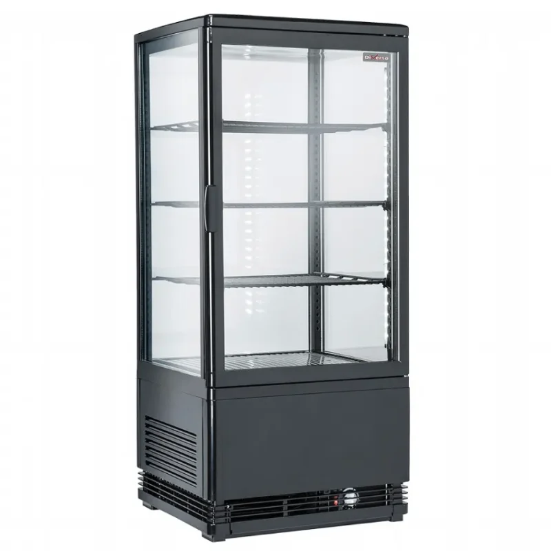 Vitrine 4 faces vitrées noire de table avec 4 niveaux - 80 litres Top Vente