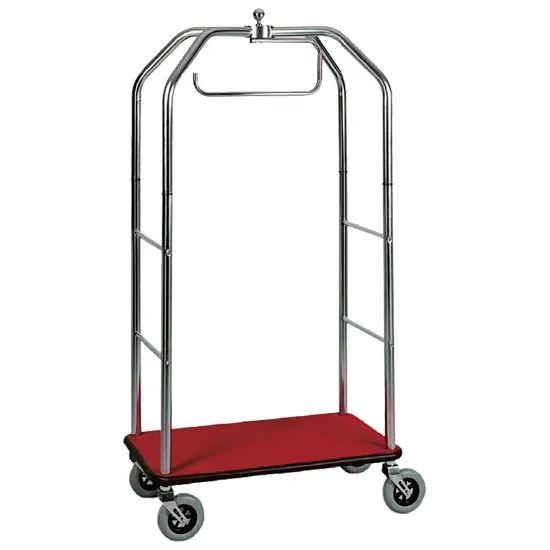 Chariot porte-valises et porte-habits chromé base rouge avec charge 150 kg Remise