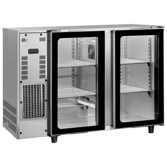 Réfrigérateur de bar 2 portes battantes vitrées inox température -2/+8°c et volume 380 l Certifié