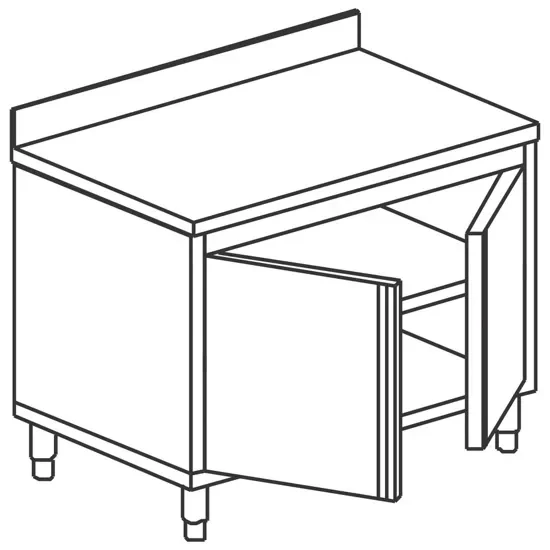 Certifié Table armoire neutre inox adossée avec 2 portes battantes et dosseret 800x800 mm