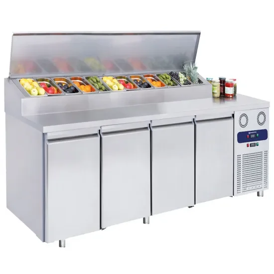 Expédition Rapide Table de préparation réfrigérée inox 4 portes gn 1/1 avec 9x gn 1/3 température -2/+8°c