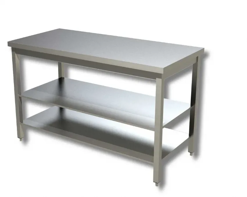 Prix Promo Table de travail inox 430 avec 2 tablettes inférieures - 800x600x850 mm