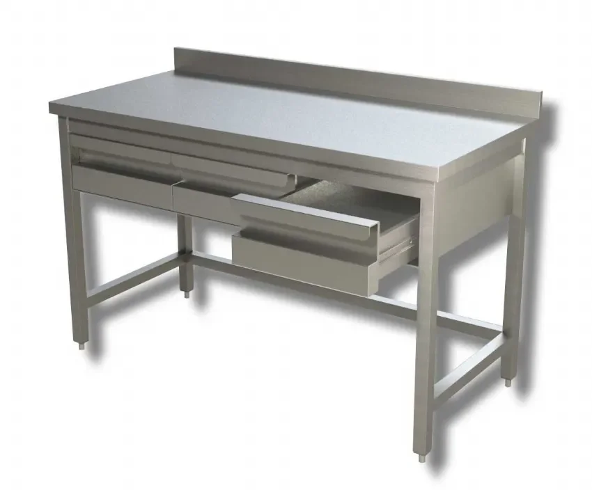 Meilleur Choix Table de travail inox 430 avec 2 tiroirs et dosseret - 1200x700x850 mm