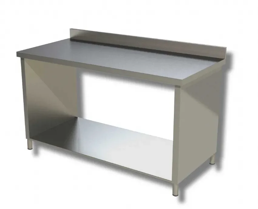 Offre Limitée Meuble bas inox 430 sans fond avec tablette inférieure et dosseret - 1200x600x850 mm