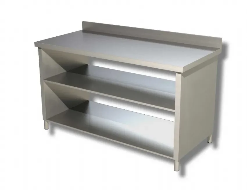 Meuble inox 430 de travail avec dosseret et 2 tablettes inférieures - 600x700x850 mm Paiement Sécurisé