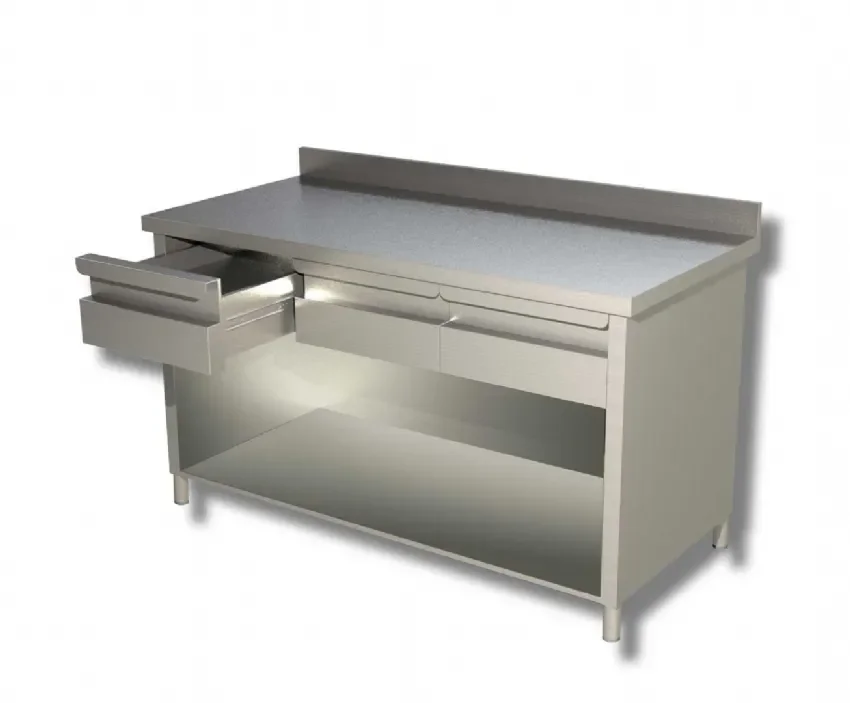 Meuble de travail inox 430 avec dosseret et 4 tiroirs - 2000x600x850 mm Livraison Express