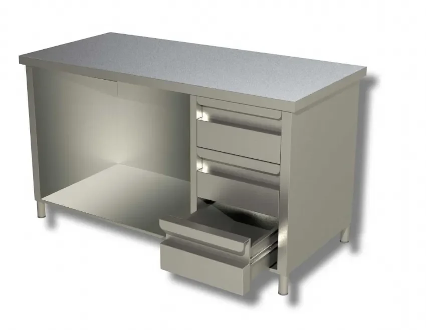 Meuble de travail inox 430 avec étagère intermédiaire et 3 tiroirs - 1000x600x850 mm Jusqu’à Épuisement Des Stocks