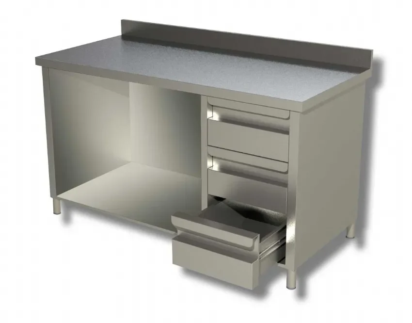 Meuble inox 430 avec étagère intermédiaire et 3 tiroirs et dosseret - 2000x700x850 mm Produit De Marque