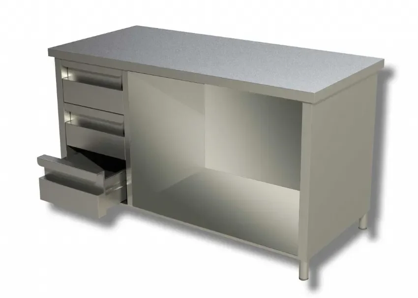 Promotion Saisonnière Meuble bas inox 430 avec étagère intermédiaire et 3 tiroirs - 1700x600x850 mm