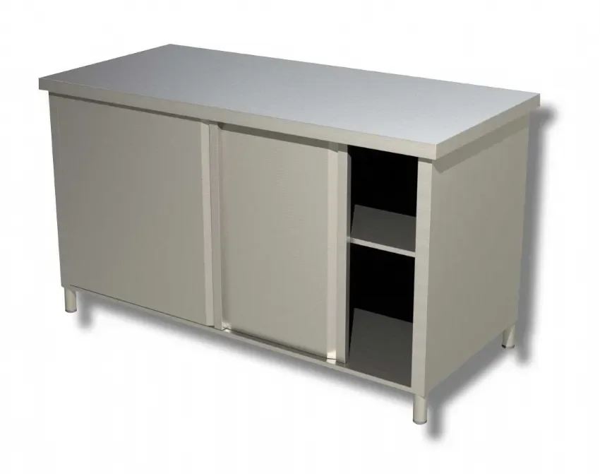 Meuble bas inox 430 avec 2 portes battantes et étagère intermédiaire - 1300x700x850 mm Pas Cher