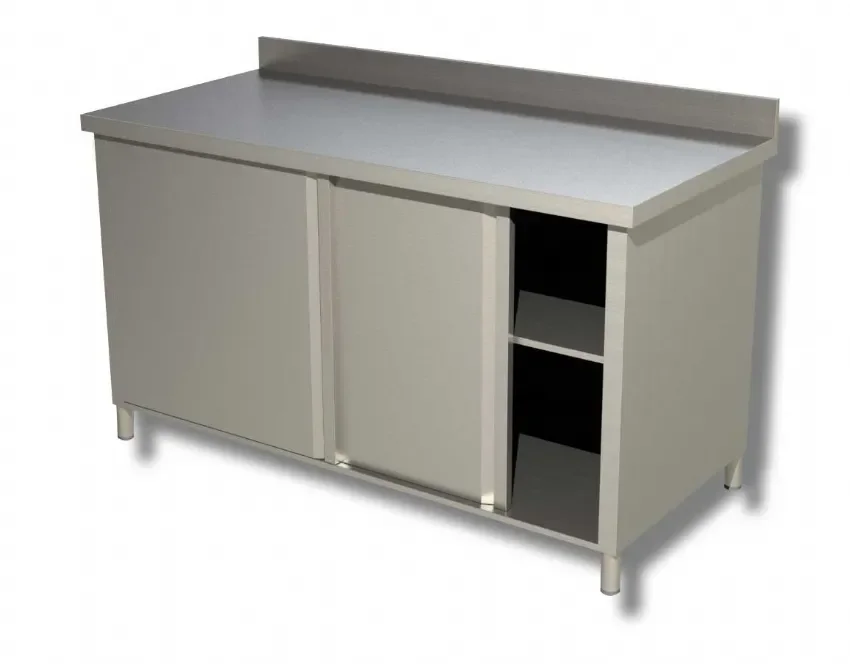 Paiement Sécurisé Meuble bas inox 430 adossé avec étagère intermédiaire et 2 portes coulissantes - 2000x700x850 mm