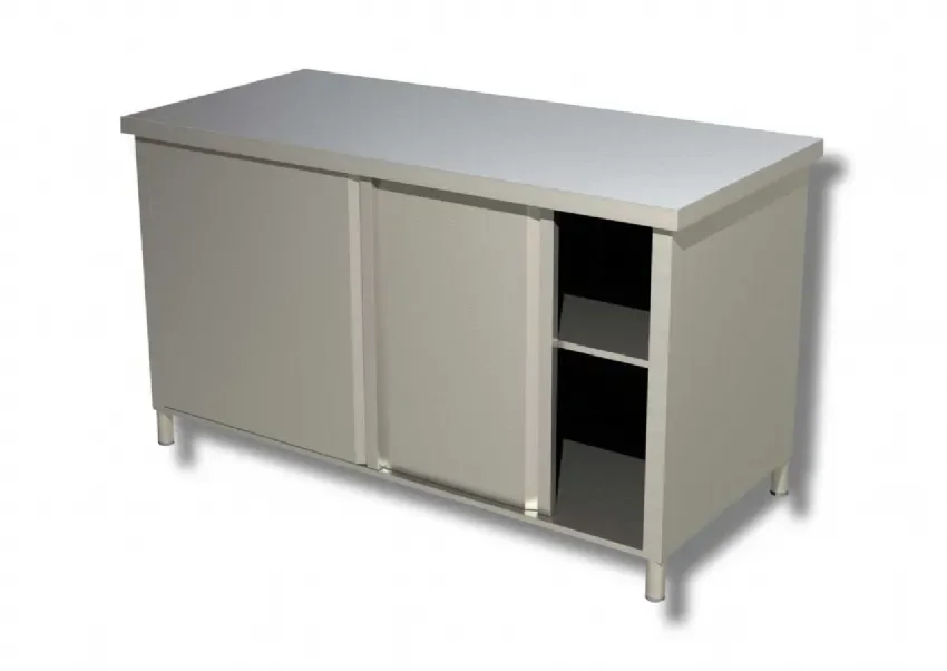 Meuble bas inox 430 avec 1 étagère et 2 portes coulissantes - 1100x700x850 mm Offre Exclusive