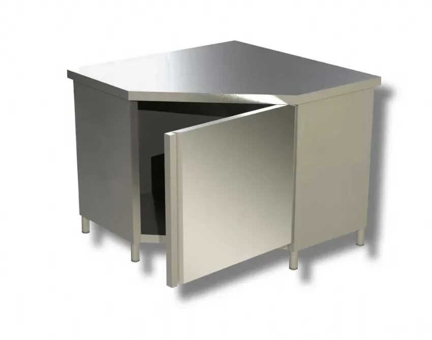 Meuble bas d'angle inox 430 prof int 700mm étagère intérieure et 1 porte battante - 1000x1000x850 mm Promotion Saisonnière