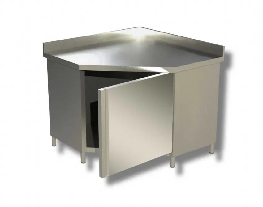 Usine Directe Meuble bas d'angle inox 430 profondeur int 700mm dosseret et 1 porte battante - 1000x1000x850 mm