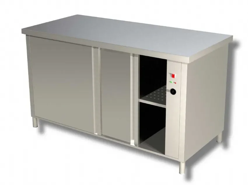 Retour Gratuit Meuble bas de rangement inox 430 avec étagère et 2 portes coulissantes - 2000x700x850 mm