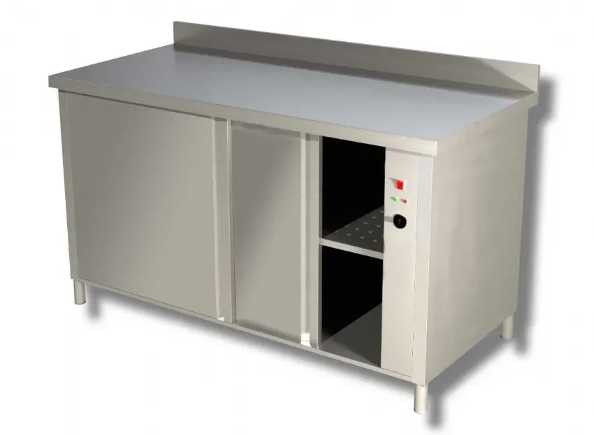 Meuble bas de rangement inox 430 adossé avec 2 portes coulissantes et 1 étagère - 2000x600x850 mm Nouveauté