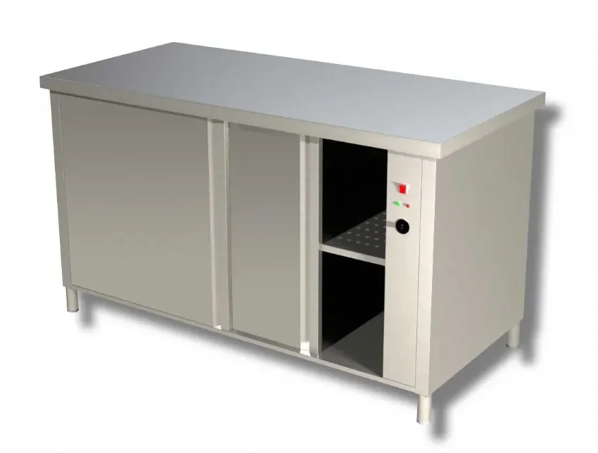 Prix Bas Meuble bas de rangement inox 430 avec étagère et 2 portes coulissantes - 1700x700x850 mm