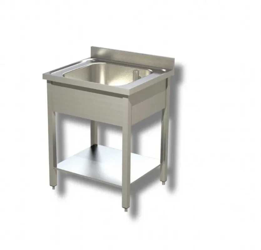 Plonge inox 1 bac avec dosseret et étagère en dessous - 700x600x850 mm Expédié Aujourd’hui