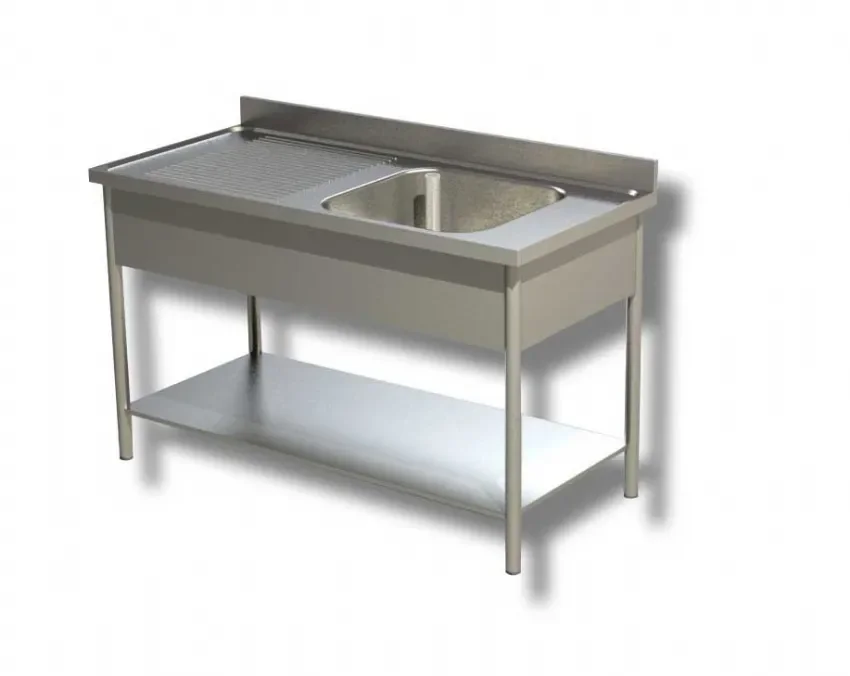 Achetez Aujourd’hui Plonge inox adossée 1 bac avec 1 étagère et egouttoir à gauche - 1400x600x850 mm