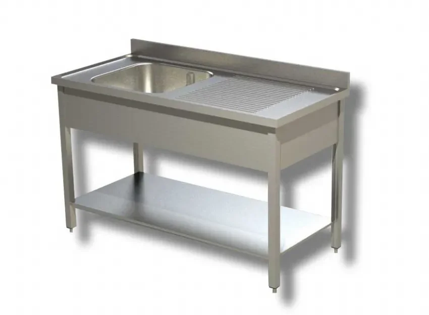 Haute Qualité Plonge inox adossée 1 bac avec egouttoir à droite et 1 étagère - 1000x600x850 mm
