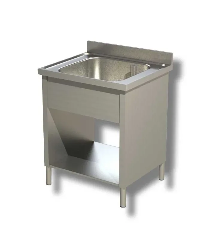 Petit Prix Plonge inox adossée avec 1 étagère inférieure et 1 bac - 600x600x850 mm