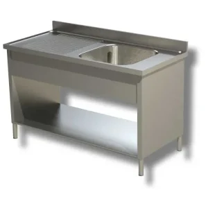 Achat Immédiat Plonge inox adossée 1 bac avec 1 egouttoir à gauche et 1 étagère inférieure - 1600x600x850 mm