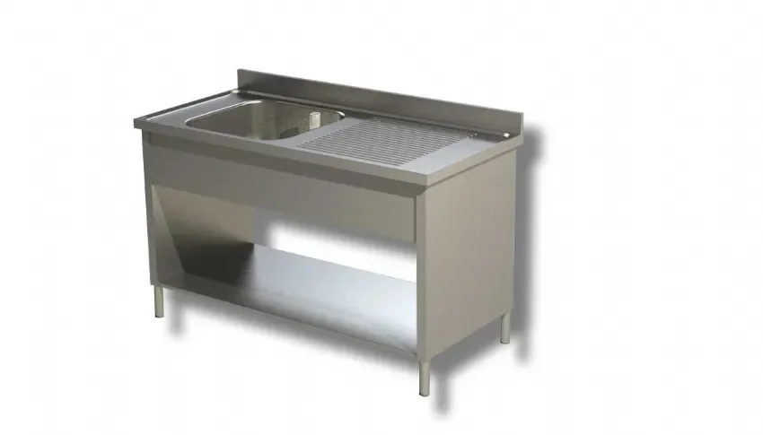 Plonge inox adossée 1 bac avec 1 egouttoir à droite et 1 étagère inférieure - 1000x600x850 mm Prix Réduit